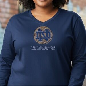 LAT Notre Dame Hoops Bling 3/4 Sleeve Top Womens Size 2X Navy Blue